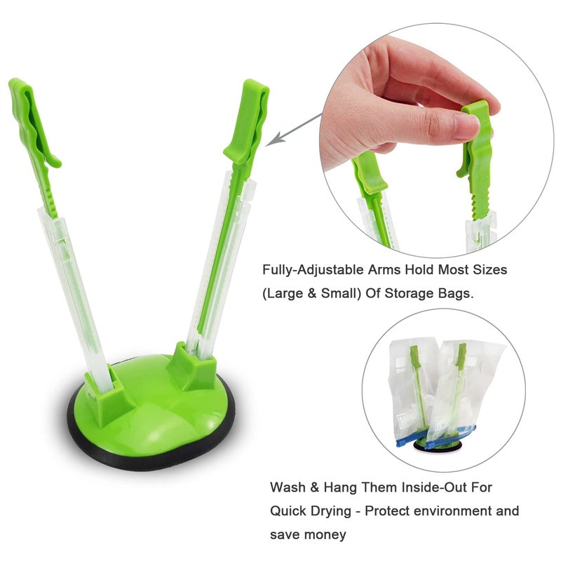Ruibo Baggy Rack Hands-Free Clip Food Storage Freezer Baggy Holder,Bag Holder For Plastic Bags Stand/Pack of 2 Green - Image 2